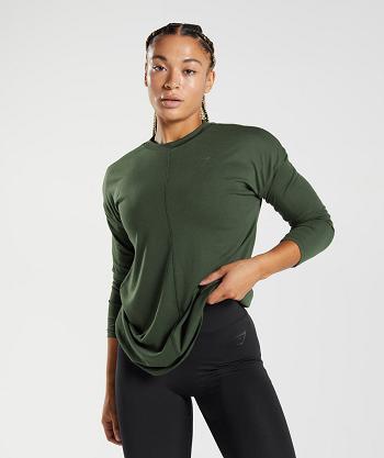 Dámské T Shirts Gymshark Gs Power Long Sleeve Olivy Zelené | CZ 3290XYU